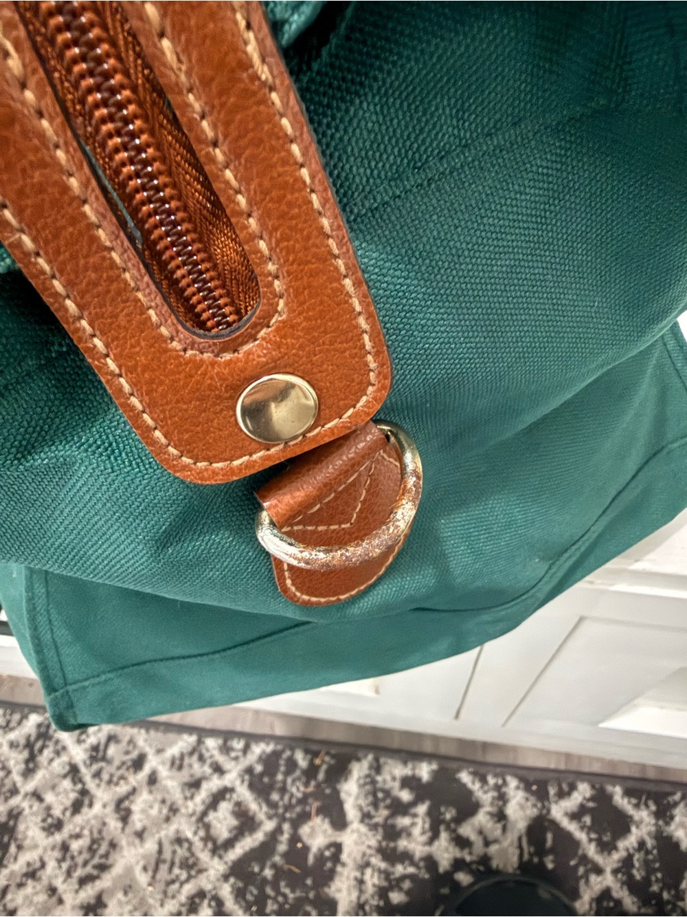 Vintage Polo Ralph Lauren Green Canvas Leather Weekender Duffel Bag - Picture 6 of 12